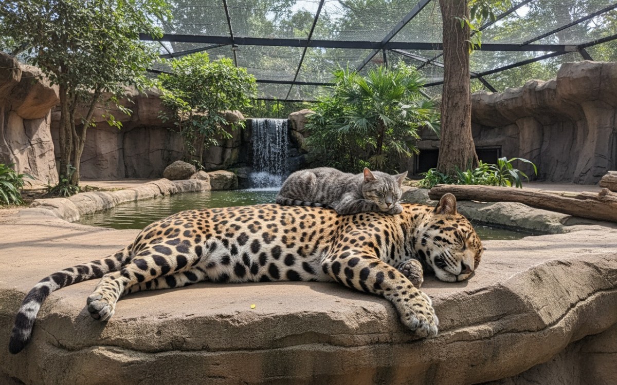 Zoo Visitors Shocked To See Tabby Cat Napping With Lions, Jaguars And&nbsp;Tigers