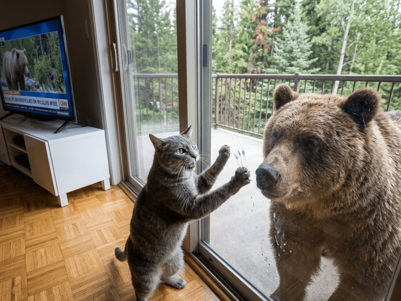 Buddy The Cat Bravely Scares Off Yuge&nbsp;Bear!
